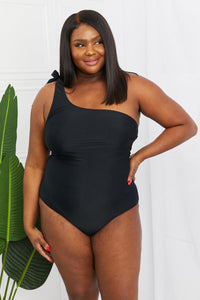 Marina West Swim Deep End One-Shoulder One-Piece Swimsuit in Black - Laguna Looks