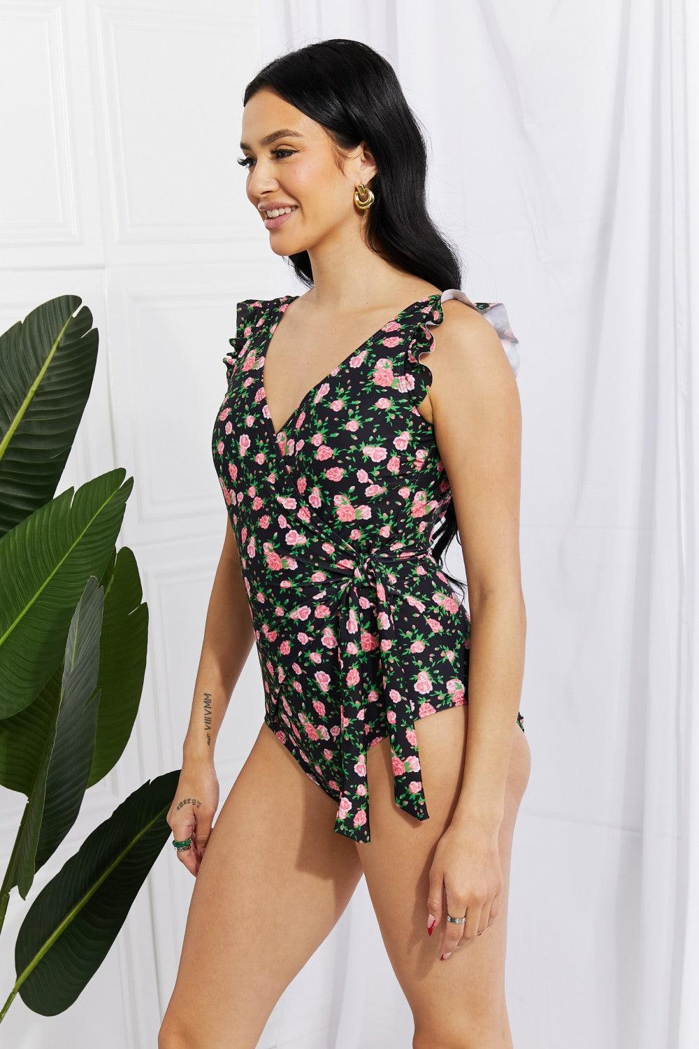 Marina West Swim Full Size Float On Ruffle Faux Wrap One-Piece in Floral - Laguna Looks