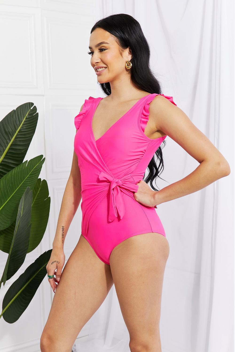 Marina West Swim Full Size Float On Ruffle Faux Wrap One-Piece in Pink - Laguna Looks