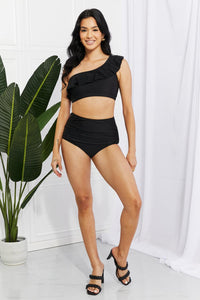Marina West Swim Seaside Romance Ruffle One-Shoulder Bikini in Black - Laguna Looks