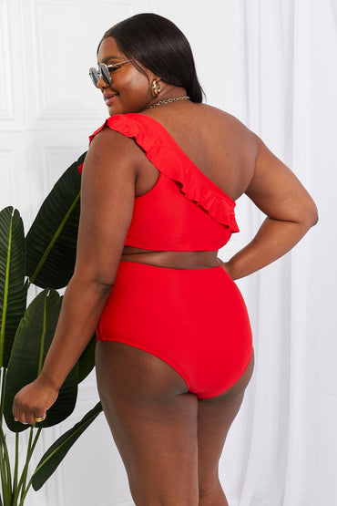 Marina West Swim Seaside Romance Ruffle One-Shoulder Bikini in Red - Laguna Looks