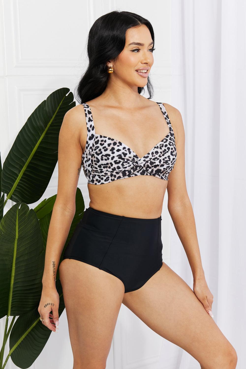 Marina West Swim Take A Dip Twist High-Rise Bikini in Leopard - Laguna Looks