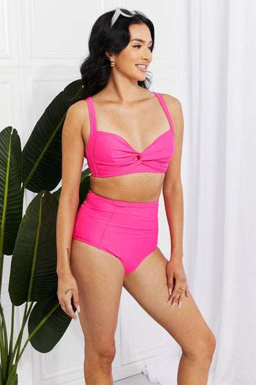 Marina West Swim Take A Dip Twist High-Rise Bikini in Pink - Laguna Looks