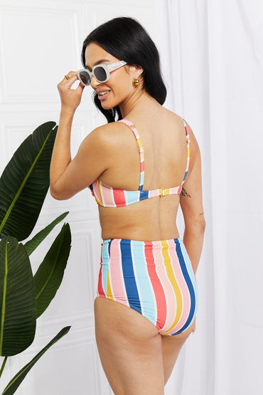 Marina West Swim Take A Dip Twist High-Rise Bikini in Stripe - Laguna Looks