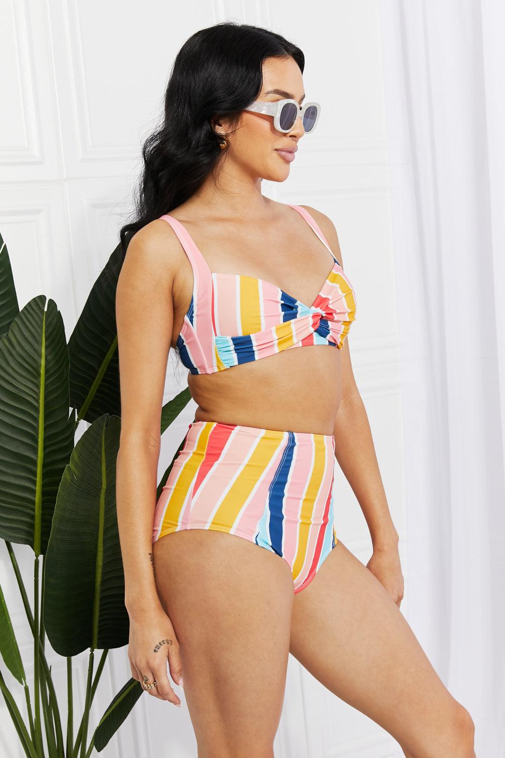 Marina West Swim Take A Dip Twist High-Rise Bikini in Stripe - Laguna Looks